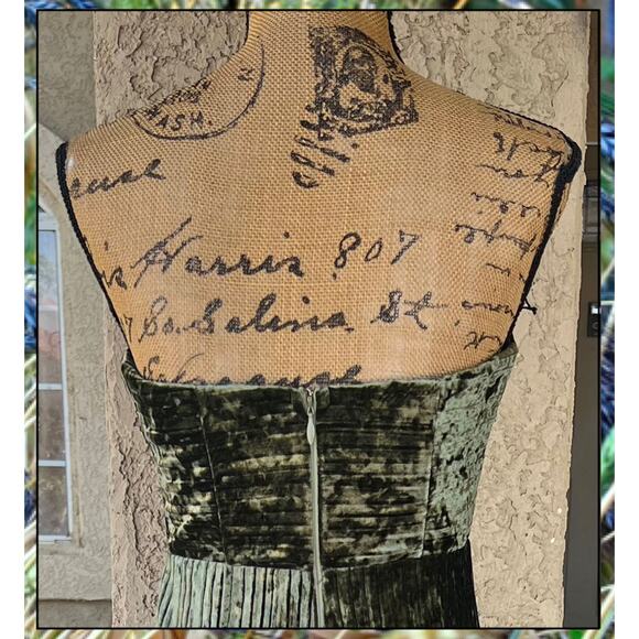 Lulus Olive Velvet Pleated Strapless Classy Sensation Maxi Dress Size XL - Picture 5 of 15